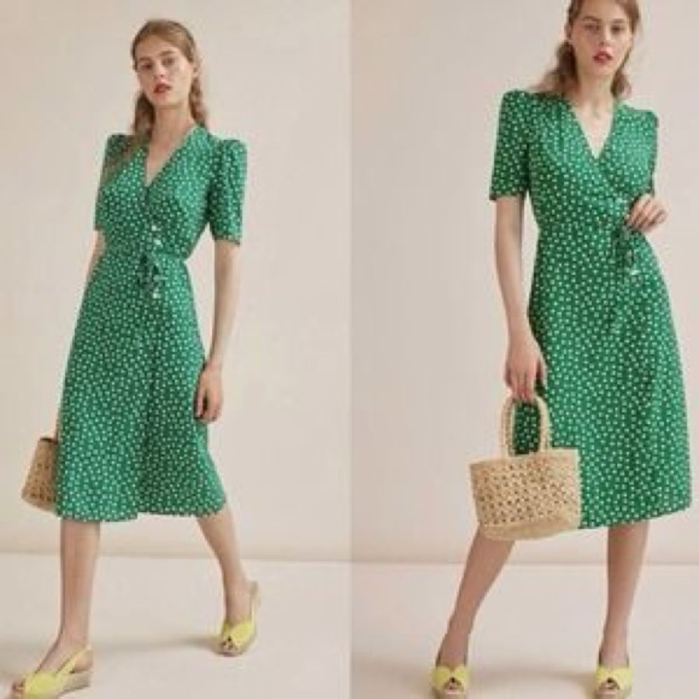 Rouge Paris Gabin dress in green with white hearts.  Like new